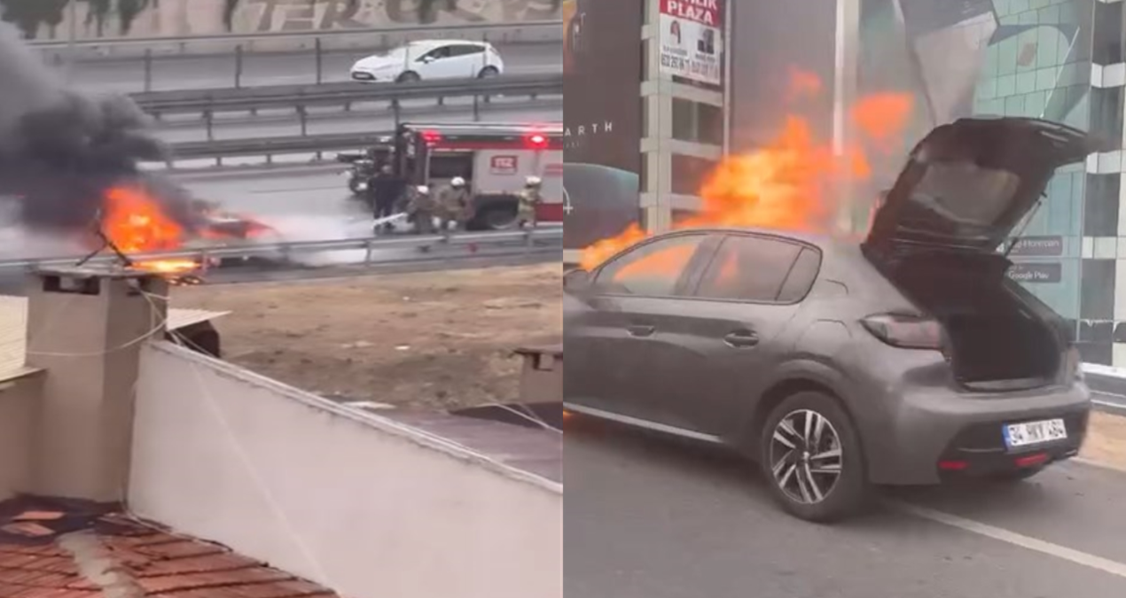 uskudarda seyir halindeki otomobil alev alev yandi Hm9pFSBv